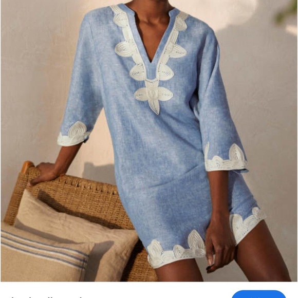 Boden Womens Embroidered Linen Kaftan Dress size 8R - Picture 1 of 9